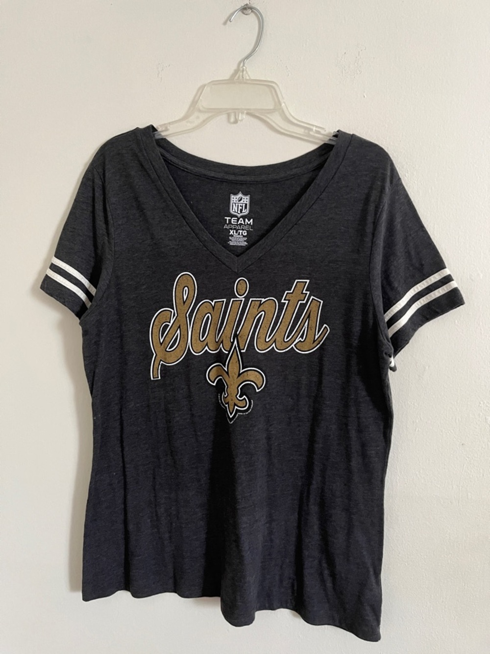 NFL New Orleans Saints Black & Gold Script V-Neck Tee